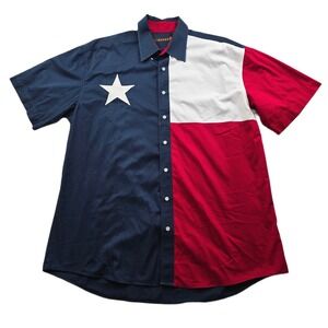 Roper Texas Flag Shirt Mens XL Lone Star Navy Blue Red White Cotton Button Up